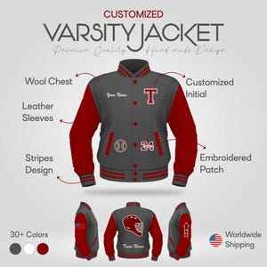 Custom Varsity Jacket Letterman , Custom Team Jacket with Chenille Patches – School Spirit, Personalized