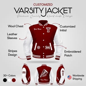 Custom Varsity Jacket Letterman , Chenille Patches and Custom Team Name on Your Personalized School Jacket