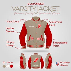 Custom Varsity Jacket Letterman , Customizable School Team Jacket with Chenille Patches and Personalized Team Name