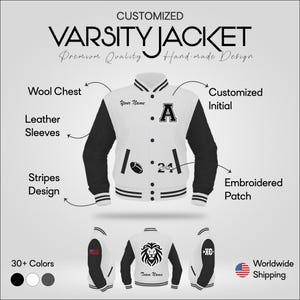 Custom Varsity Jacket Letterman , Your School Team Jacket – Custom Team Name and Chenille Patch Detailing