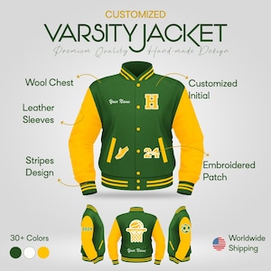 Custom Varsity Jacket Letterman , Personalized Team Jacket for School – Includes Chenille Patches and Custom Name