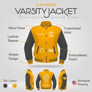 Custom Varsity Jacket Letterman , School Jacket with Custom Team Name – Personalized with Classic Chenille Patches