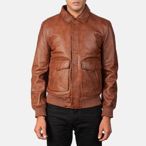 Inspired by Coffmen A-2 Brown Leather Bomber Jacket for Men – Vintage Military Flight Aviator Style Outerwear-vintage jacket-aviator jacket