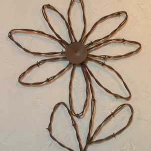Sunflower:   Rustic Western Rusty Barbed Wire Sunflower Wall Decor