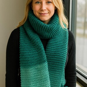 Hand knitted green degrade scarf with Pom-poms