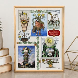 Occult wall art, astrology zodiac print, witchy home decor, mystical alchemy poster, tarot print, esoteric poster, magic Kabbalah art.