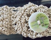 Handmade hemp macrame cuff bracelet with button enclosure