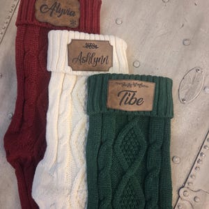 Personalized Christmas Stocking with Leather Engraved Patch | 3 Designs