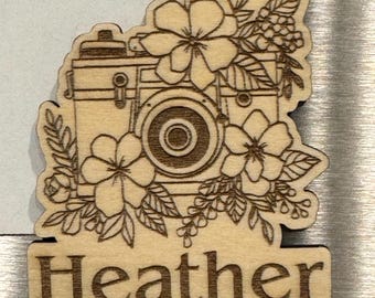 Custom Name Photographer Magnet | Floral Camera |  Laser Engraved Magnet