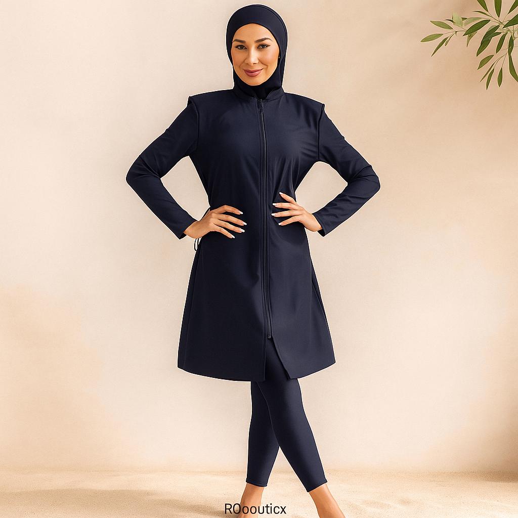 Shin Fashion Muslim Modest Swimsuit – Full Cover Burkini With Hijab, Long Sleeve Top & Pants | Floral - View #9