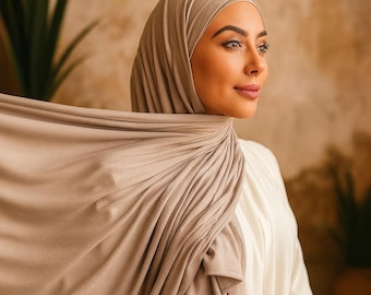 Conjunto de hiyab de jersey de 2 piezas con gorro interior | Hiyab y gorro interior a juego para mujeres musulmanas | Pañuelo de poliéster suave y elástico | Chal de oración modesto