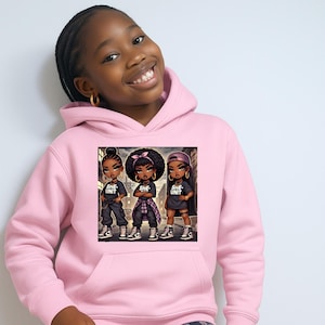 Black Girl Magic Hoodie – Pink Graphic Sweatshirt with Afrocentric Art – Hoodz Kidz Empowerment Apparel - Teenage clothing - Girl clothes