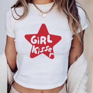 Girl Kisser Lesbian Pride Baby Tee, Funny Girl Kisser Tank Top, Lesbian Pride Party Crop Tank, Lesbian Pride Gift for Her, Pride Month Shirt