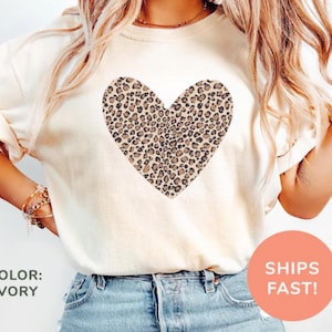 Comfort Colors® Leopard Heart Shirt, Valentine Heart T-Shirt, Cute Valentine Day Shirt, Animal Print Shirt, Heart Valentine Shirt