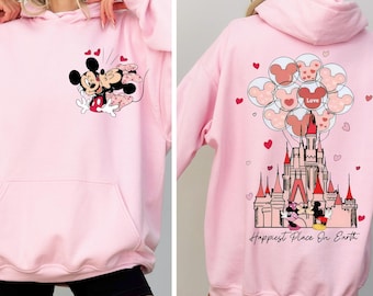 Mickey und Minnie Valentinstag Sweatshirt, Disney Paar Kiss Castle