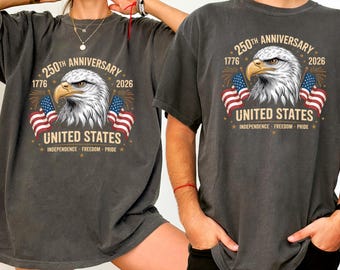 アメリカ合衆国建国250周年記念シャツ、愛国的鷲Tシャツ、アメリカ1776-2026Tシャツ、アメリカ独立記念日シャツ