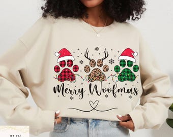 Merry Woofmas Dog Sweatshirt: Christmas Paw Print Lover Gift