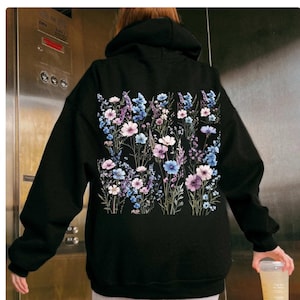 Blue purple  Wildflower Hoodie Flower Hoodie Cute Womens Hoodie Oversized Hoodie Baby Blue Hoodie Plant Hoodie Granola Girl Aesthetic Hoodie