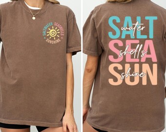 Camiseta Comfort Colors Salt Sea Sun: Camiseta retrô para férias na praia