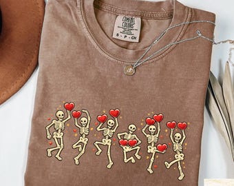 Sweat-shirt squelette Saint-Valentin, t-shirt coeur squelettes dansants