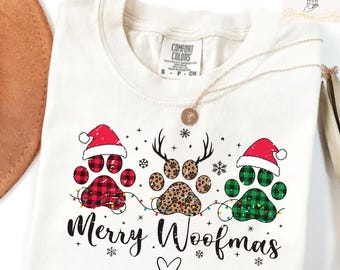 Merry Woofmas Dog Christmas Shirt: Comfort Colors Tee