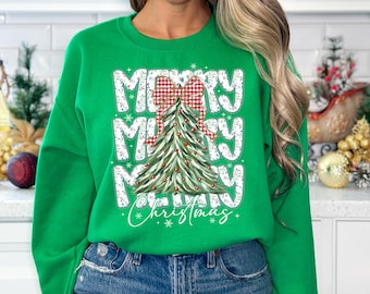 Christmas Tree Bow Sweatshirt, Coquette Holiday Shirt