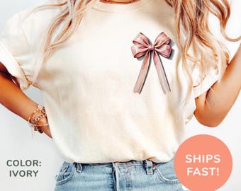 Comfort Colors Pink Bow Shirt, Coquette Girly Tee