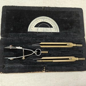 Antique Italian Brass Compass Set with Protractor | Late 19th Century Drawing Tool | Vintage Geometry Instrument | Collectible Décor