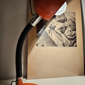 Vintage Italian Orange Gooseneck Desk Lamp – 1970s Space Age Pop – Adjustable Midcentury Industrial Light
