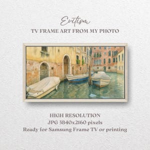 Venice Canal Watercolor Art: Italy Boat Print for Samsung Frame TV (Digital Download)