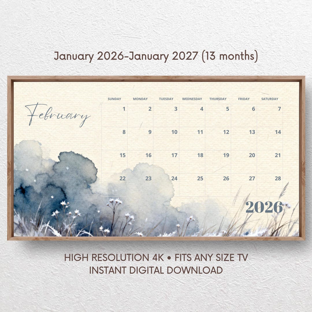2026 Kalender Samsung Frame TV Art (Digitaler Download), Vintage Blau ...
