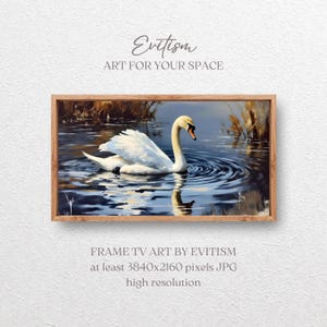 Whisper of Still Waters – Swan Samsung Frame TV Art, Digital Download, Tranquil Landscape in Warm Tones, Printable JPG