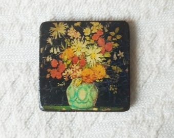 Puppenhaus Wandkunst Blumenmalerei Shabby Chic Vintage Stil Miniatur 3 x 3cm