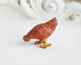 Vintage Bleihuhn Bemalte Blei Miniatur Henne