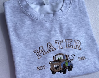 Mater Embroidered Sweatshirt - Lightening McQueen Cars Hoodie - Disney Cars Sweatshirt - Embroidered Tow Mater Sweatshirt