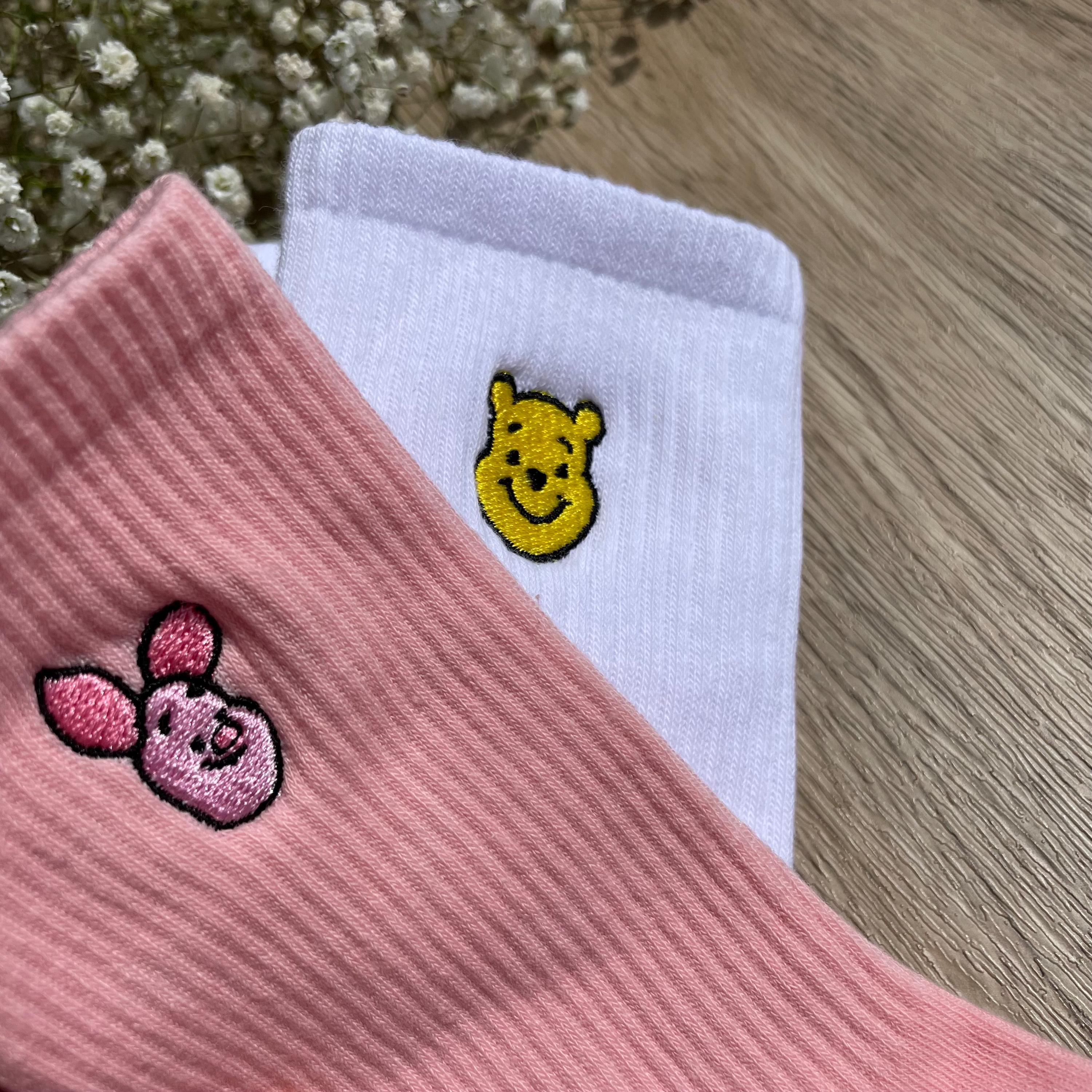 Winnie the Pooh & Piglet Embroidered Socks – Disney Unisex Crew Socks ...