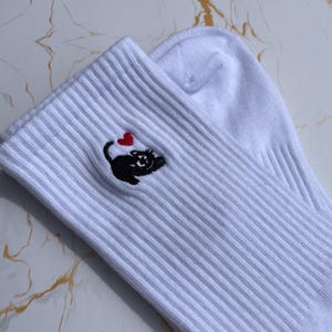 Cat Embroidered Socks - Black Cat Socks - Cute Cat Socks - Embroidered Cat Socks - Cat lover gift