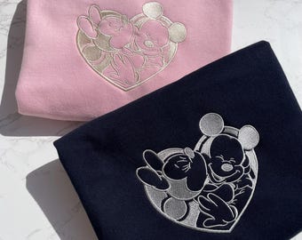 Mickey and Minnie Couple Embroidered Sweatshirt - Mickey Mouse Hoodie -Disney Matching Sweatshirt - Embroidered Jumper