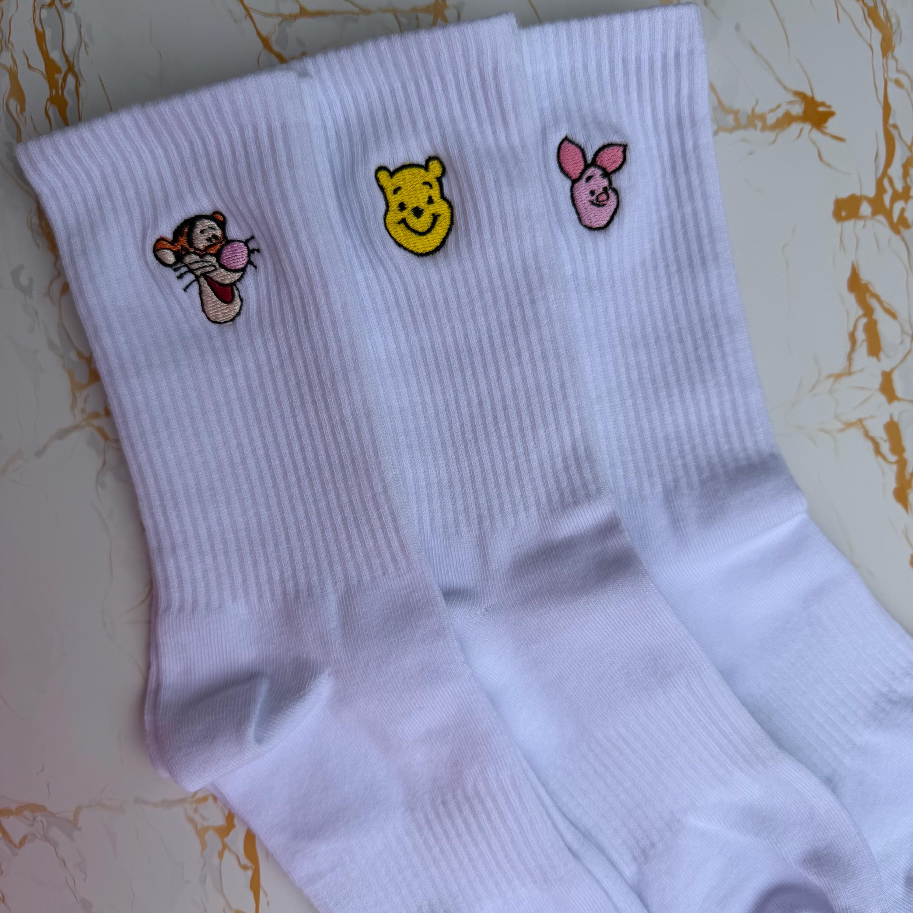 Winnie the Pooh & Piglet Embroidered Socks – Disney Unisex Crew Socks ...