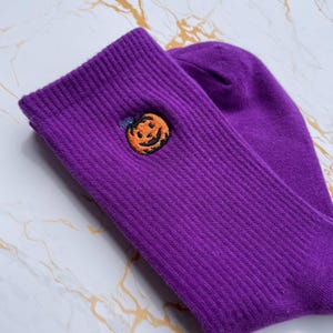 Pumpkin Embroidered Socks - Halloween Socks - Cute Halloween Socks - Embroidered Pumpkin Socks - Halloween lover gift