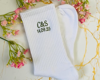 Custom Embroidered Initial & Date Socks: Unisex Cotton Anniversary Gift