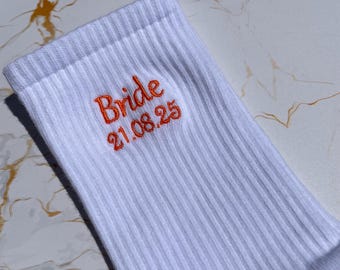Bride and Groom Embroidered Socks - Custom Weding Date Socks