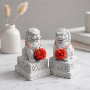Para miniaturowych figurek Foo Dog | Ręcznie rzeźbione lwy strażnicze, dekoracja Feng Shui | Bogactwo i szczęście