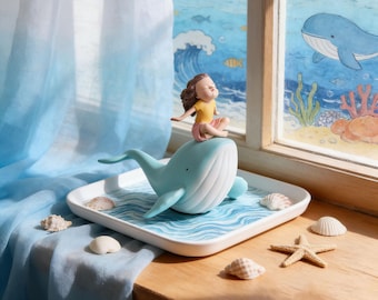 Whale Girl Healing Figurine, Handmade Whimsical Whale Statue, Calming Anxiety Relief Desk Decor, Cozy Decor for Women, Stress Relief Gift