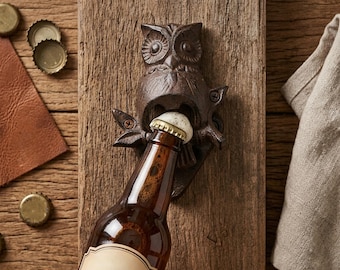 Handmade Cast Iron Owl Bottle Opener - Rustic Wall Mounted Bar Decor - Father's Day Gift for Beer Lovers - Farmhouse Kitchen Accessory