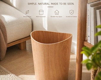Ręcznie robiony drewniany kosz na śmieci, minimalistyczny kosz na śmieci, pojemniki do przechowywania w biurze, organizer do salonu