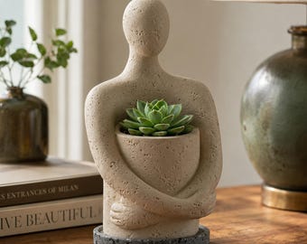 Wabi-Sabi Hugging Figure Planter, Succulent Pot, Minimalist Abstract Sculpture Pot for Succulents, Zen Desk Decor, Boho Plant Lover Gift