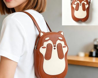 DIY Leather Cartoon Crossbody Bag Kit | Pre-Cut & Punched Set | Beginner Friendly Relaxing Craft | Personalized Handmade Birthday Gift