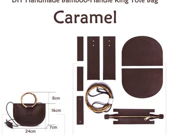 DIY Leather Bag Kit for Beginners, Pre-Cut Shoulder Bag Sewing Set, Caramel Brown Top Handle Bags, Handmade Craft Gift for Her