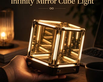 Infinity Mirror Hypercube Lamp - RGB LED Desk Ornament - Unique Tech Gift for Gamers & Collectors - 3D Night Light - Futuristic Room Decor